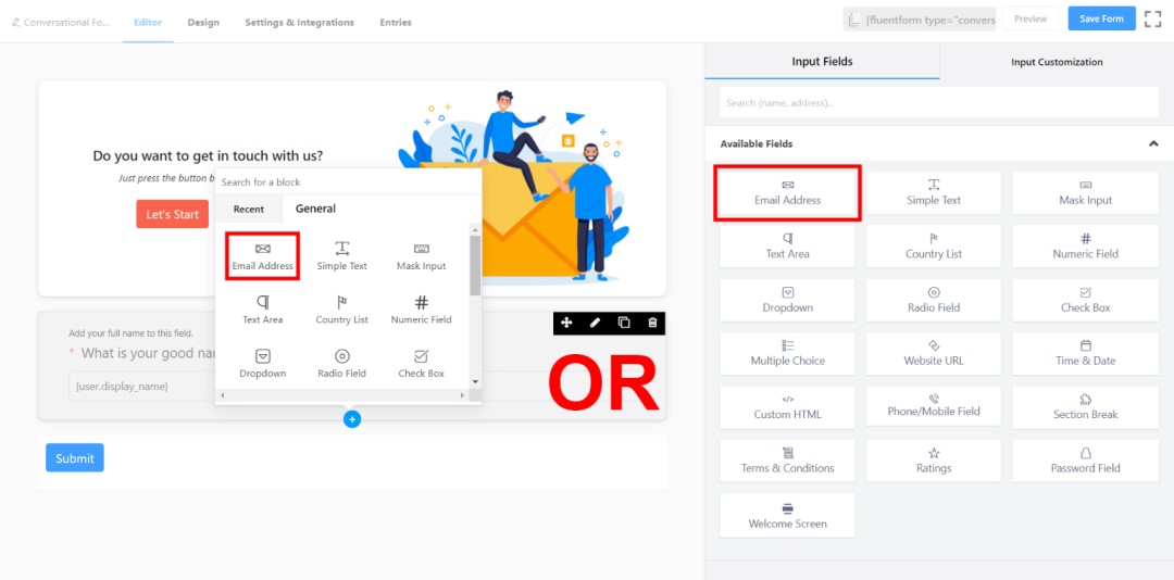 How to Create Conversational Forms with WordPress Fluent Forms? • WPnomy 10th - Add Email Address Element - Image - SyncWin