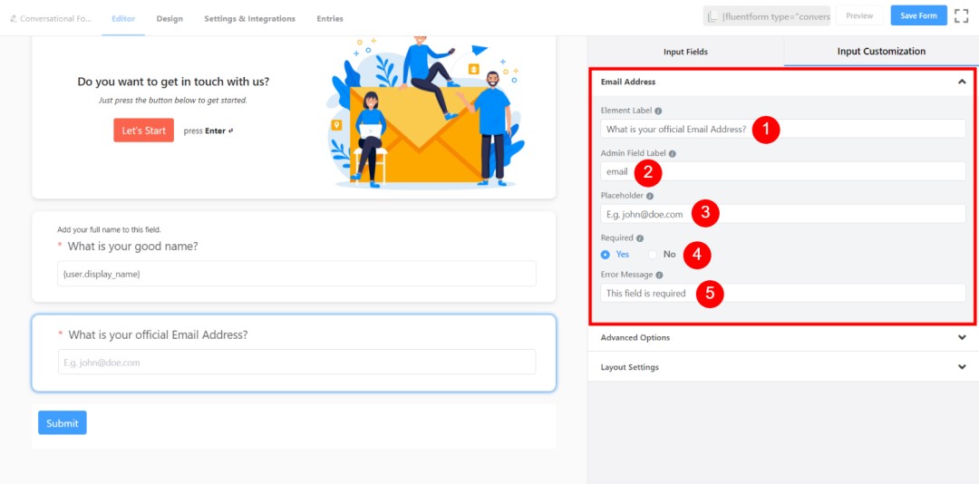 How to Create Conversational Forms with WordPress Fluent Forms? • WPnomy 11th - Fill Up the Email Address Fields - Image - SyncWin