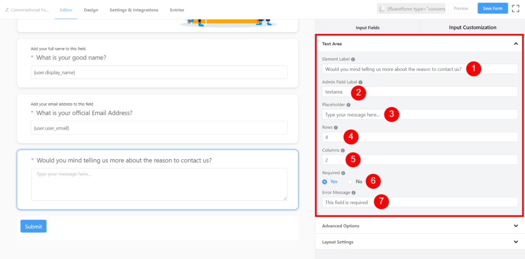 How to Create Conversational Forms with WordPress Fluent Forms? • WPnomy 15th - Fill Up the Fields of Text Area Element - Image - SyncWin