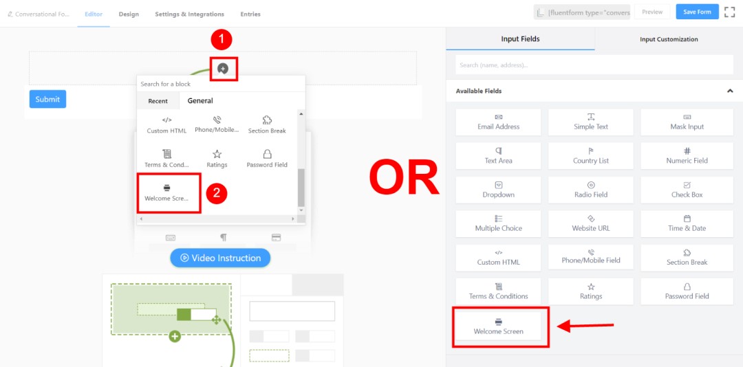How to Create Conversational Forms with WordPress Fluent Forms? • WPnomy 2nd - Add a Welcome Screen Field - Image - SyncWin