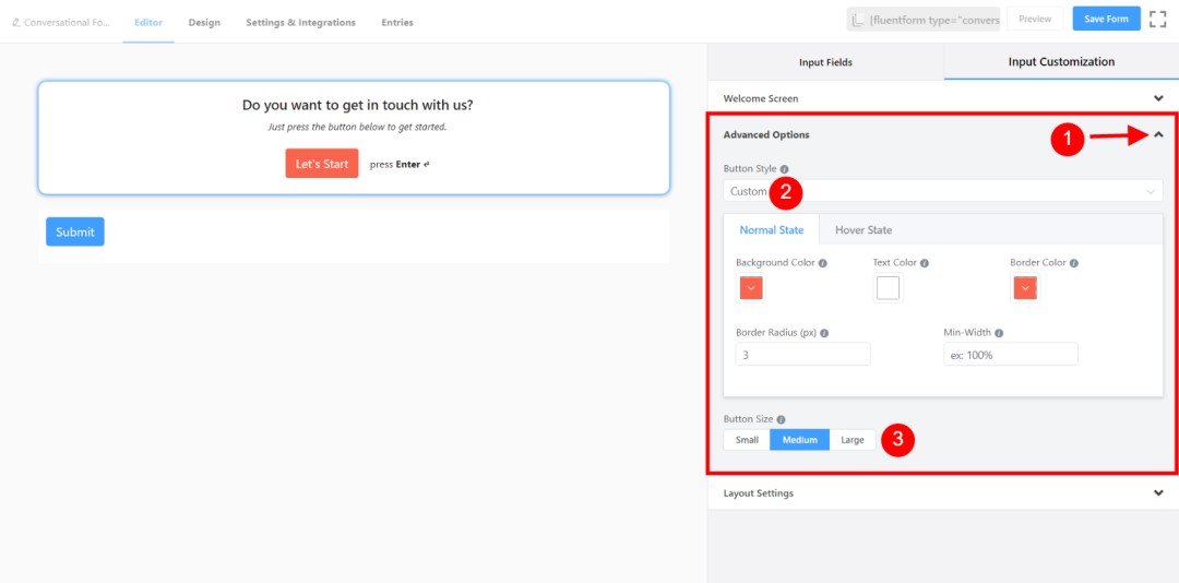 How to Create Conversational Forms with WordPress Fluent Forms? • WPnomy 4th - Customize the Advanced Options - Image - SyncWin