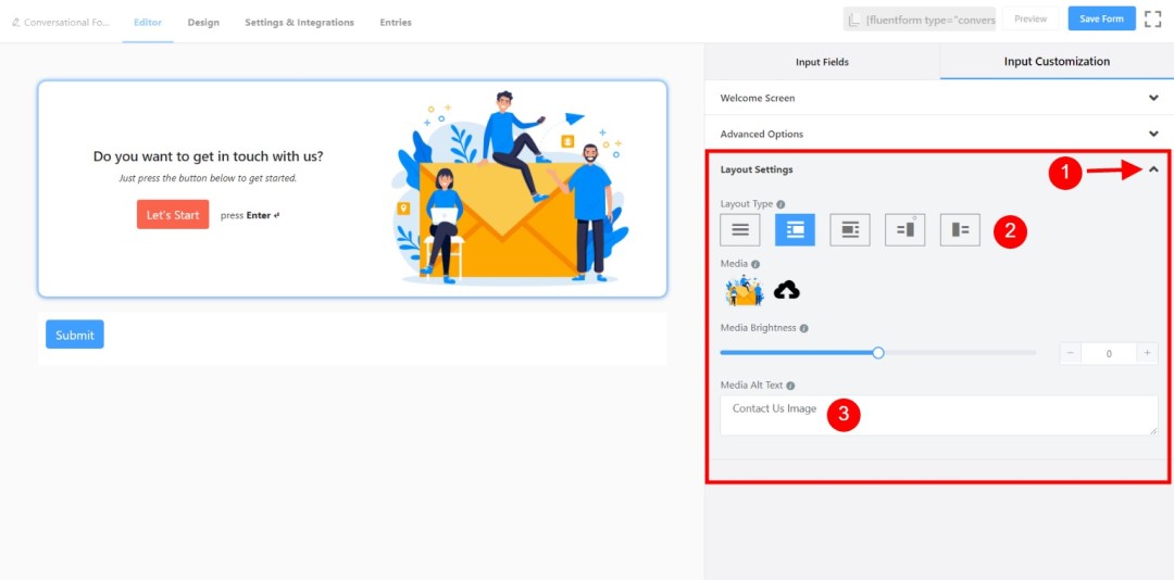 How to Create Conversational Forms with WordPress Fluent Forms? • WPnomy 5th - Adjust the Layout Settings - Image - SyncWin