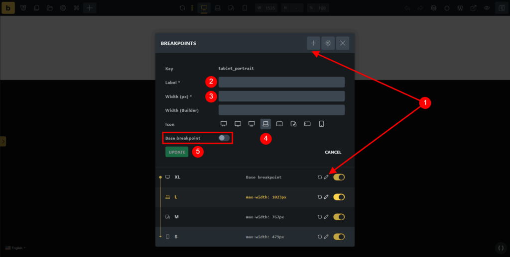 How to Use Minimal Breakpoints to Cover Most Devices in Bricks Builder? • WPnomy Breakpoint Add or Edit in Bricks Builder - Bricksism