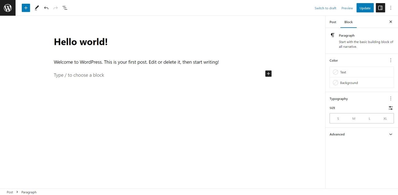 How to Add Dark Mode in Gutenberg Editor Using WP Admin Cleaner? • WPnomy Default Light Mode in Gutenberg Block Editor of WordPress - Screenshot - Toolonomy
