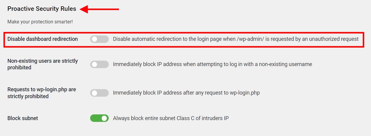 Disable dashboard redirection from WP Cerber Security Plugin - Screenshot - Toolonomy