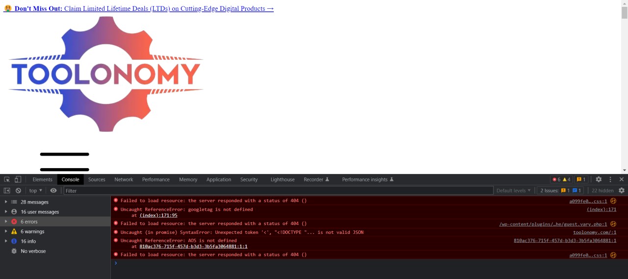 Failed to Load Resource Errors on WordPress - Screenshot - Toolonomy