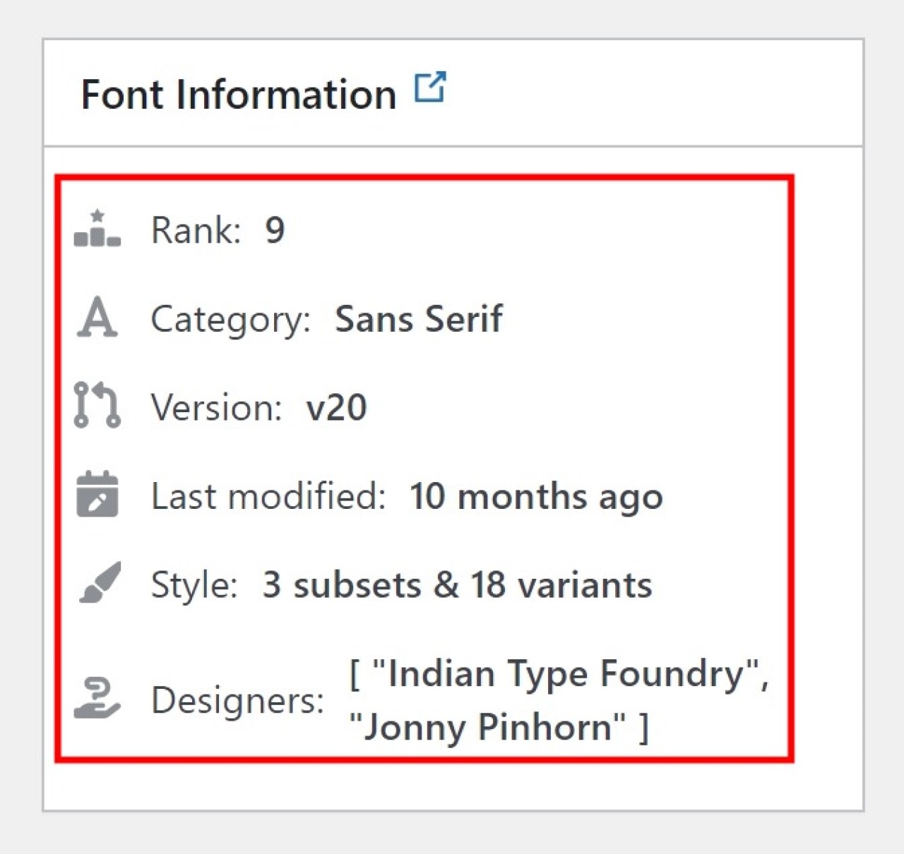 Yabe Webfont Review: Best No-Code WordPress Font Manager • WPnomy Font Information with Yabe Webfont - Screenshot - Toolonomy