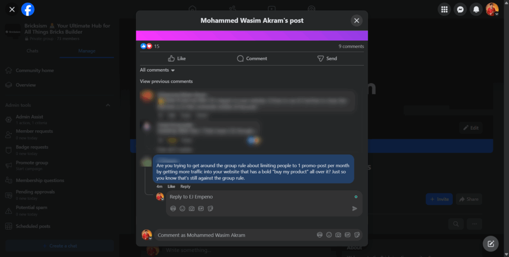 My Top Concerns About the Bricks Builder Ecosystem as a Committed Member • WPnomy Negative Comment Example from the Bricks Ecosystem - My Post - Part 1 Image - Bricksism