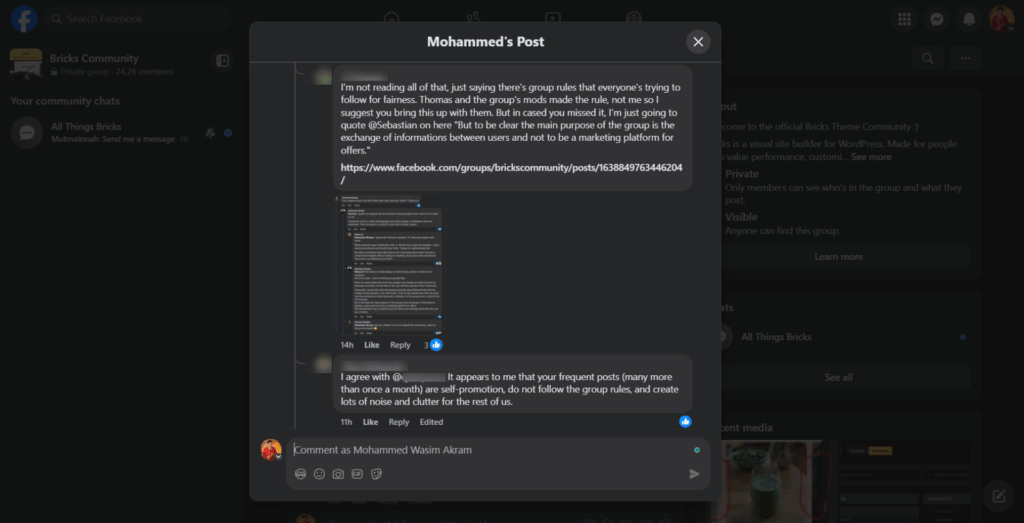 My Top Concerns About the Bricks Builder Ecosystem as a Committed Member • WPnomy Negative Comment Example from the Bricks Ecosystem - My Post - Part 2 Image - Bricksism