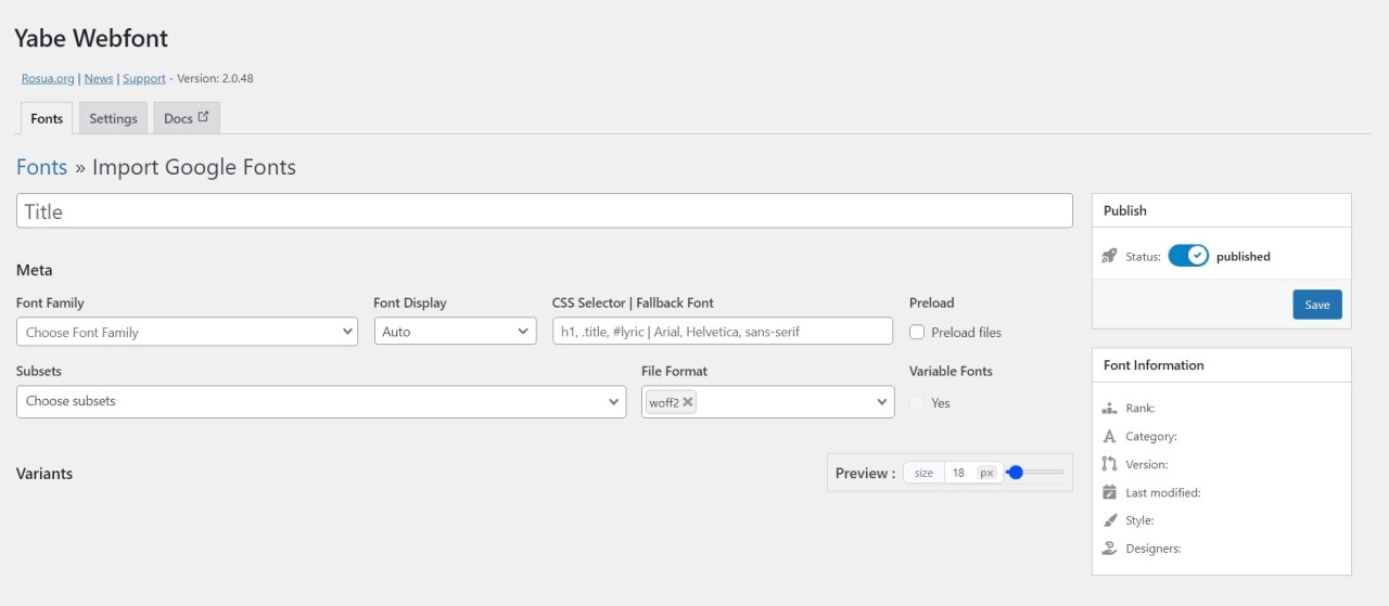 Yabe Webfont Review: Best No-Code WordPress Font Manager • WPnomy No-Code User Interface of Yabe Webfont - Screenshot - Toolonomy