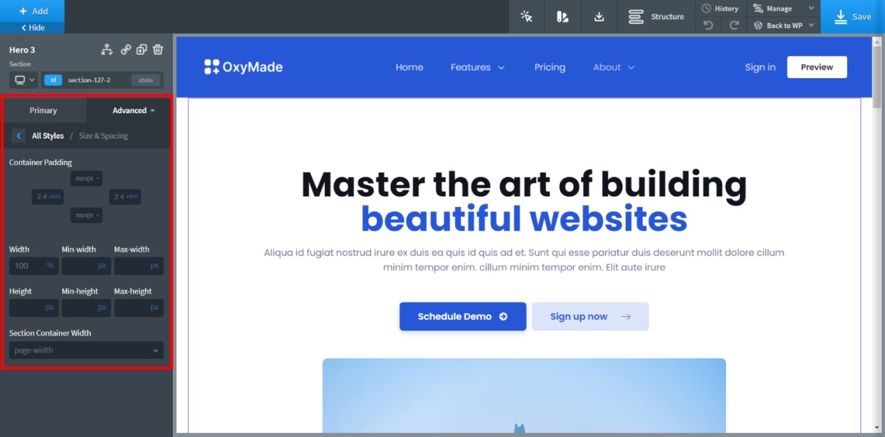 OxyMade Review: Best Oxygen Builder Framework & Templates • WPnomy OxyMade Responsive Sizing & Spacing - Screenshot - SyncWin