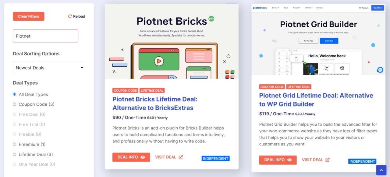 Piotnet Grid Review: Best WordPress Search & Filter Plugin • WPnomy Piotnet Deals - Screenshot - Toolonomy