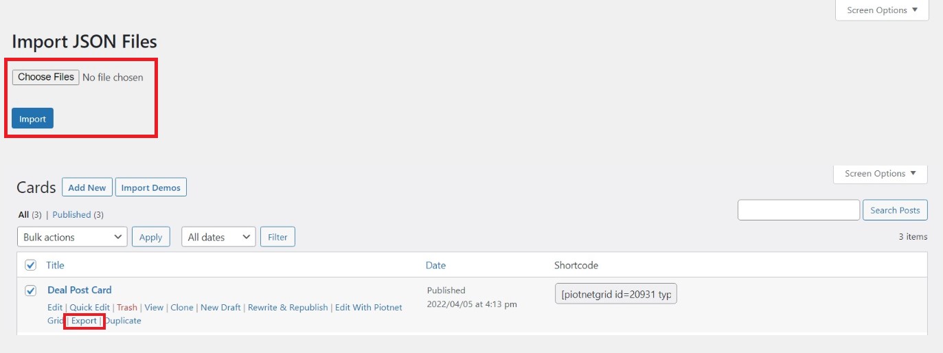 Piotnet Grid Review: Best WordPress Search & Filter Plugin • WPnomy Piotnet Grid - Import & Export - Screenshot - Toolonomy