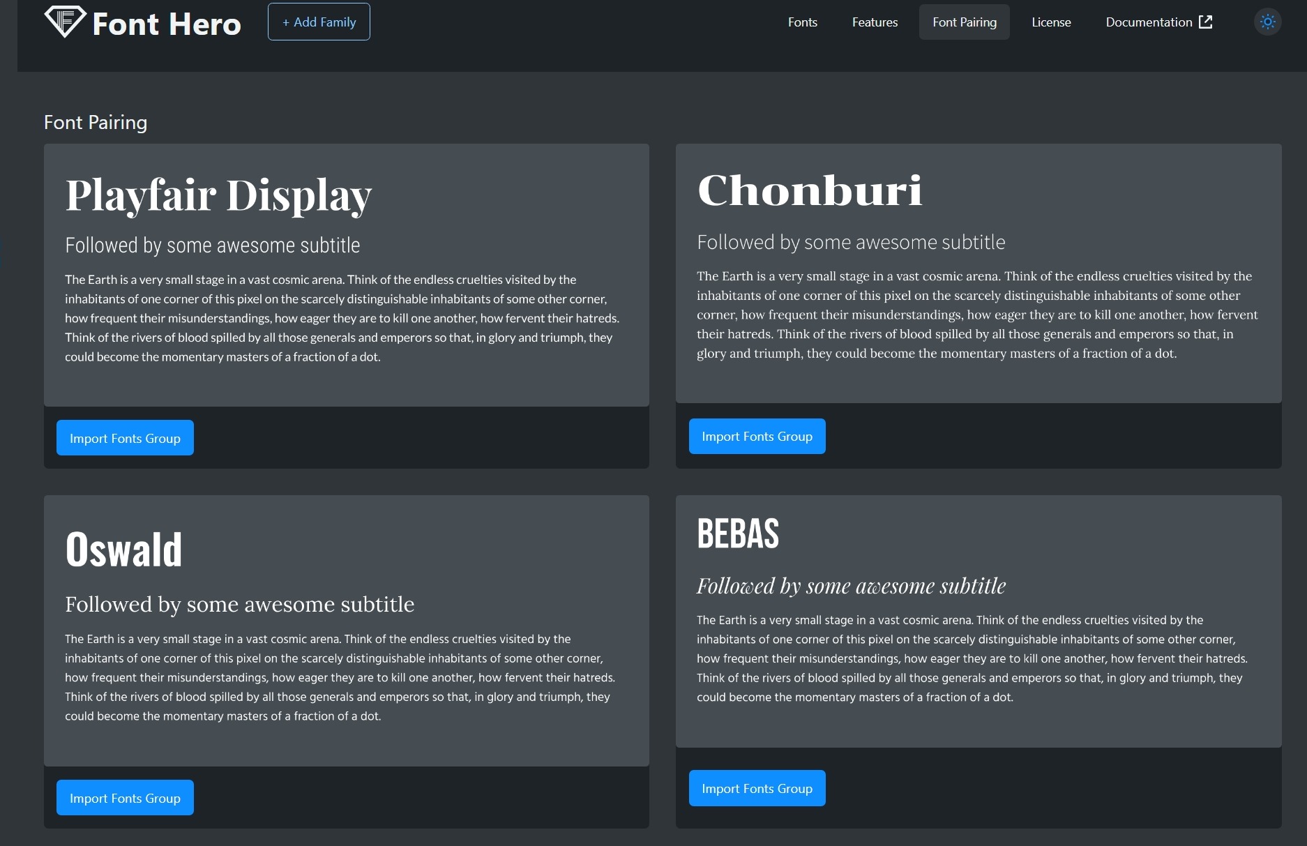 Font Hero Review: The Best No-Code WordPress Font Manager? • WPnomy Pre-Made Font Pairs - Font Hero Screenshot - Toolonomy