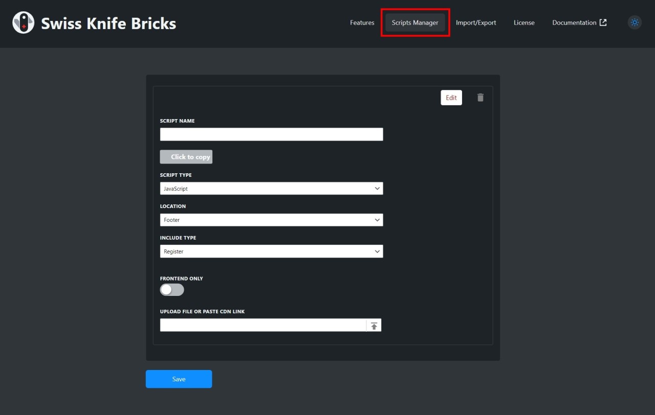 Scripts Manager of Swiss Knife Bricks - Screenshot - Toolonomy