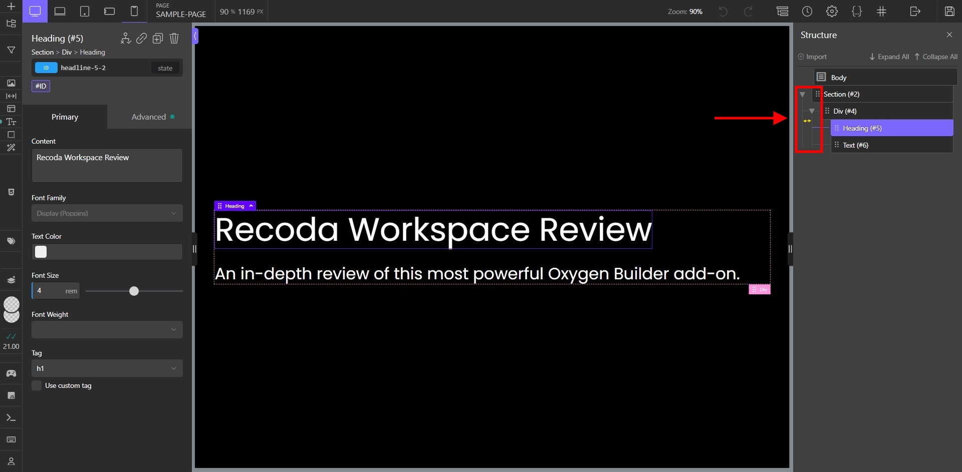 Structure Elements Indentation of Recoda Workspace - Screenshot - Toolonomy