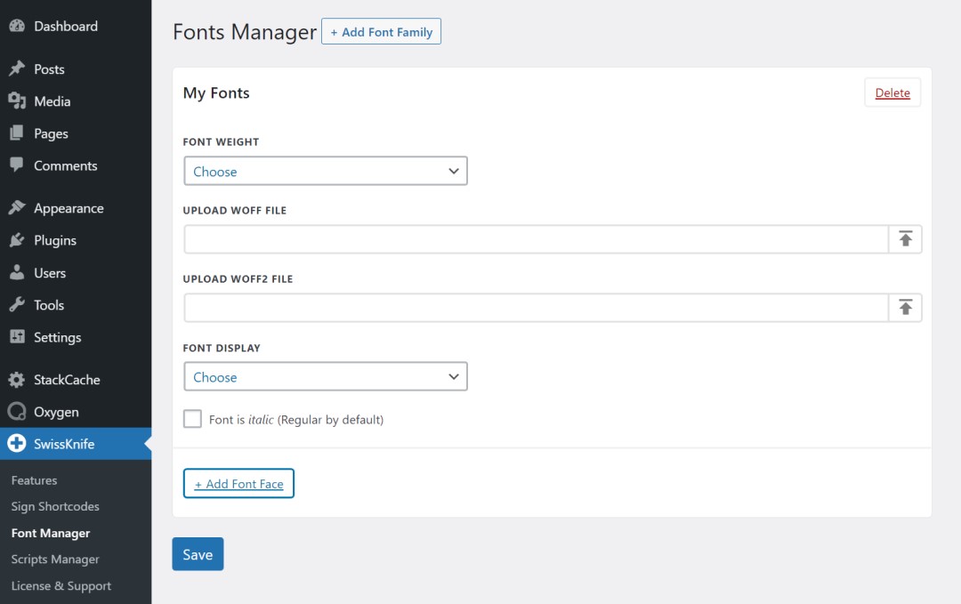 Swiss Knife Oxygen Review: Best Workflow Enhancer Addon • WPnomy Swiss Knife Fonts Manager - Image - SyncWin