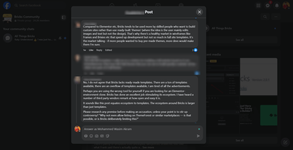 My Top Concerns About the Bricks Builder Ecosystem as a Committed Member • WPnomy The Expert Syndrome Example from the Bricks Ecosystem - Other's Post - Part 2 Image - Bricksism
