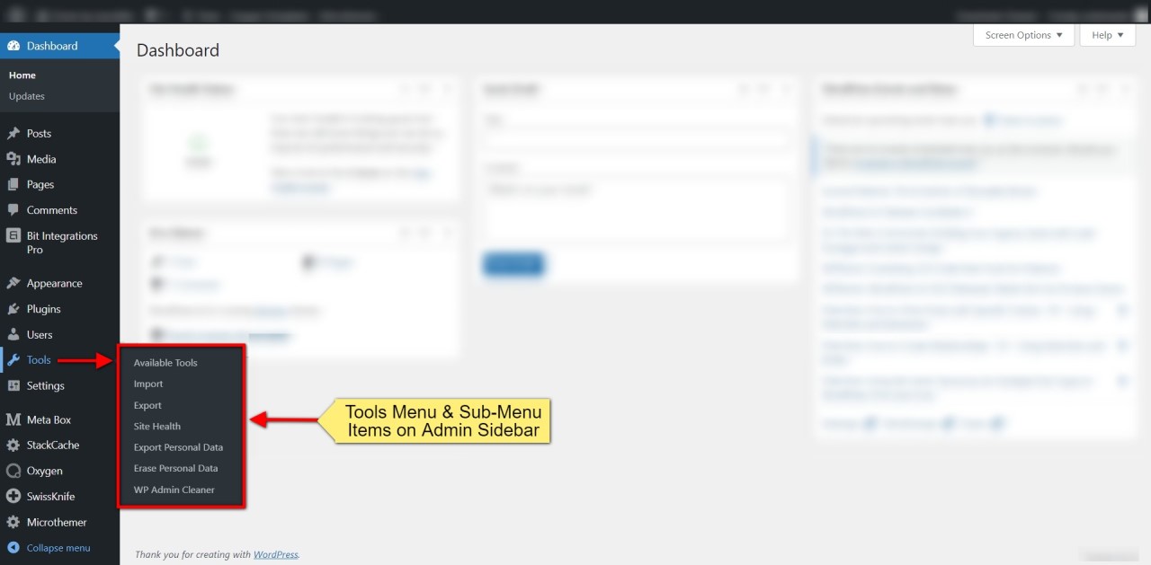 How to Hide WordPress Admin Menu Items Using WP Admin Cleaner? • WPnomy Tools Menu & Sub-Menu Items on Admin Sidebar - Screenshot - Toolonomy